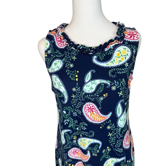 Talbots Pleat Ruffle Neck Paisley Print Sheath Dress Sleeveless Medium Petite - Picture 6 of 12